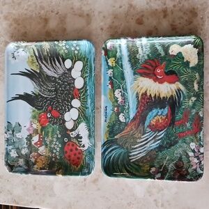 Decorative Crafts Italy Melamine Art Trays set of 2 Rooster Spring Theme
